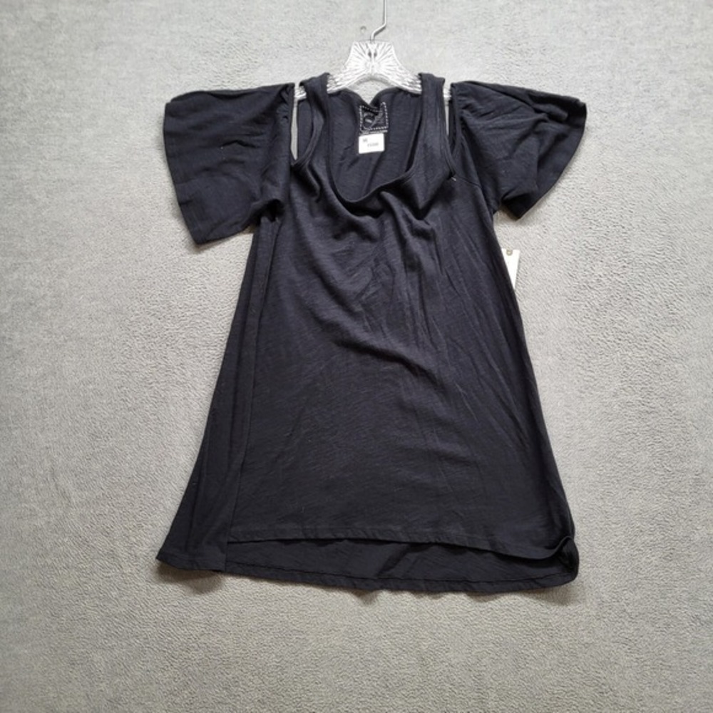 Anthropologie Women Top XS Black Cold Shoulder Short Sleeve Blouse Pullover NWT